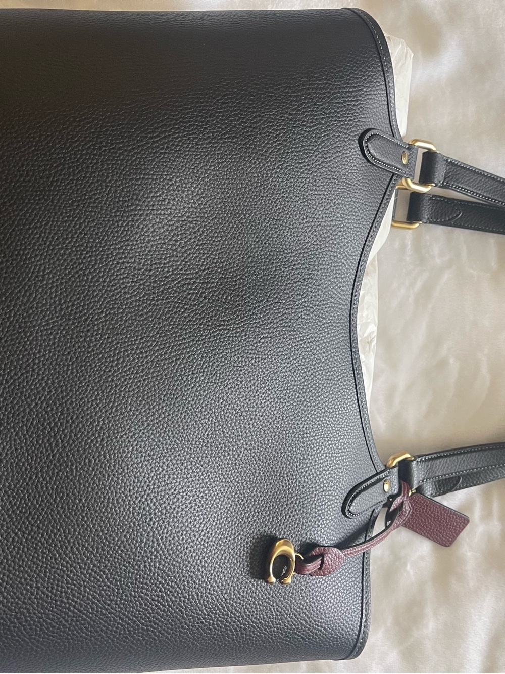 Coach Black Leather Womenโs Tote Bag with Gold Hardware